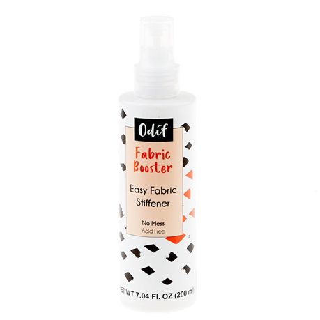 Bouteille de Fabric Booster Odif, un spray stabilisateur de tissu de 200 ml avec un design coloré et un étiquette indiquant qu'il s'agit d'un assouplissant de tissu sans acide.
